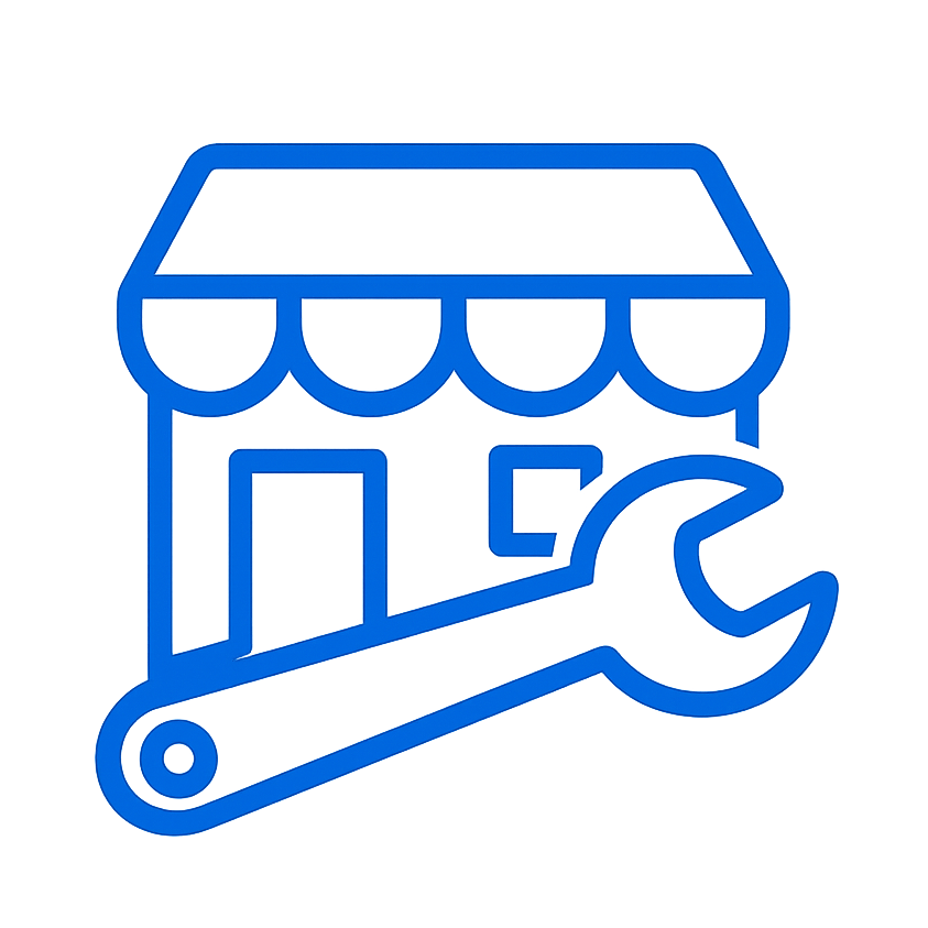 店舗と工具を組み合わせた、初期構築を表すアイコン